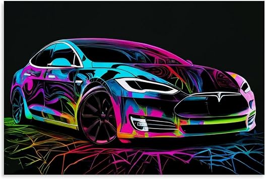 Corato Tesla Car Posters For Walls Vintage Racing Car Canvas Prints For Home Decor Office Decor CUnframe-style 30x20inch75x50cm