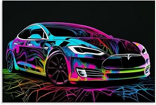 Tesla Car Posters For Walls Vintage Racing Car Canvas Prints For Home Decor Office Decor CUnframe-style 30x20inch(75x50cm)