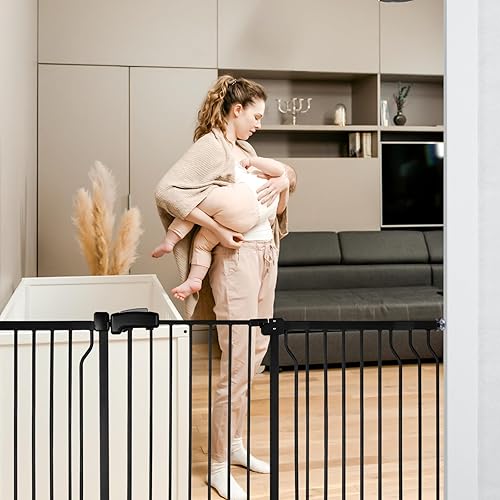 Miniatura 6 de Puerta de bebé extra ancha para escaleras con puerta, 30 pulgadas de alto 57.1 a 66.5 pulgadas de ancho, fácil de instalar, puerta para perros en