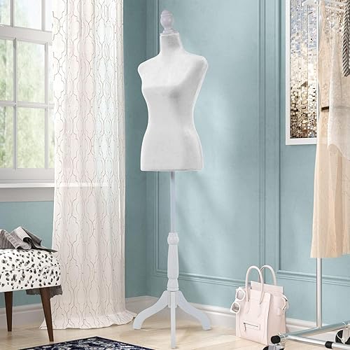 Miniatura 9 de Maniquí femenino, forma de vestido ajustable de altura de 50 a 63 pulgadas, maniquí de torso con trípode de madera para coser ropa, exhibición de