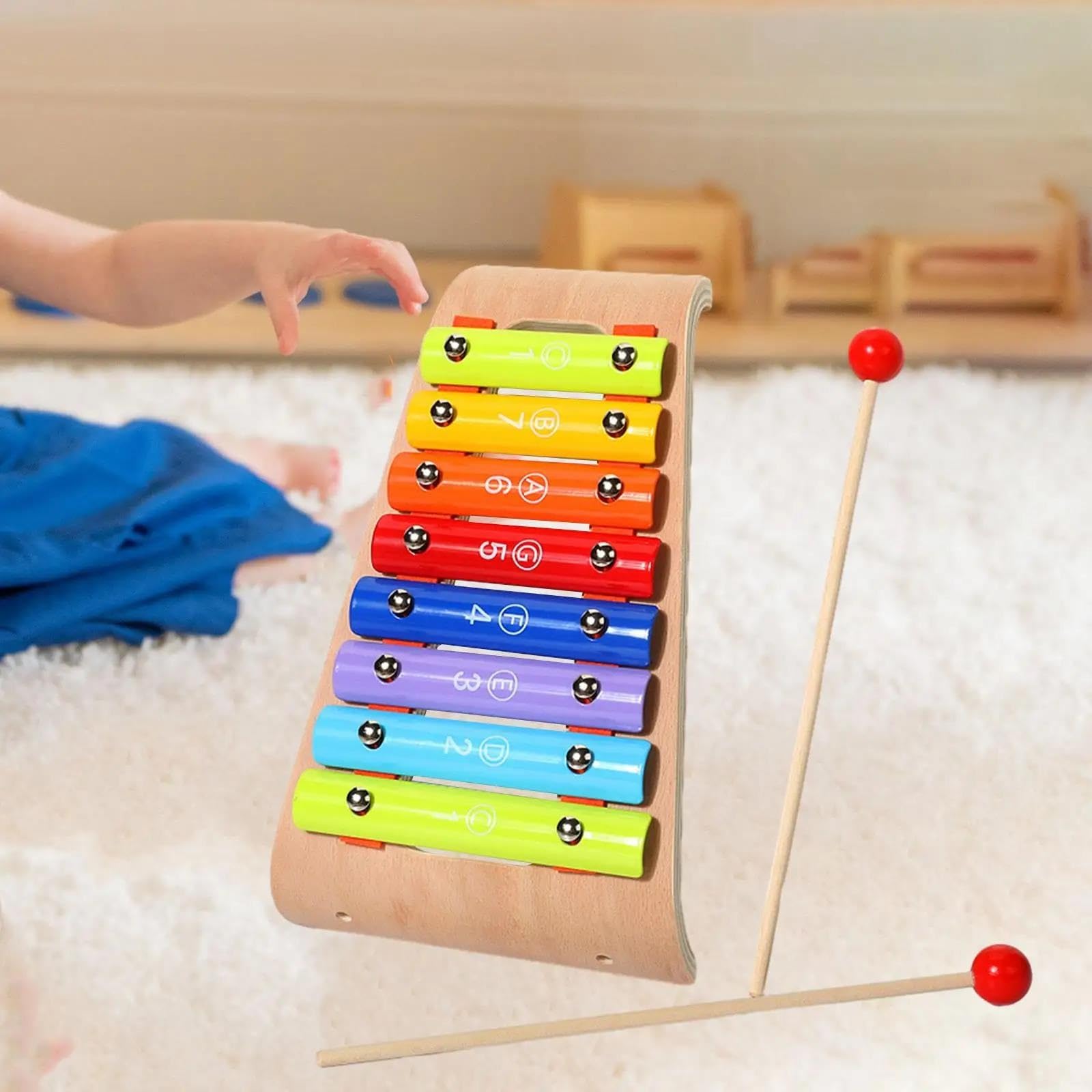 Pequeño instrumento de percusión de xilófono Glockenspiel de 8 tonos con 2 mazos adecuado para principiantes Kit De Glockenspiel Profesional