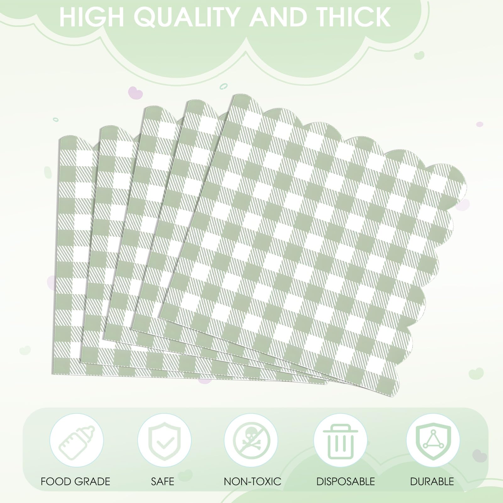 40PCS Green Gingham Napkins Green and White Checkegreen Napkins Sage Jade Napkin Scalloped Cocktail Napkin for Birthday Summer Picnic Barbecue Wedding Baby Shower 2-Ply 5x5 Inch