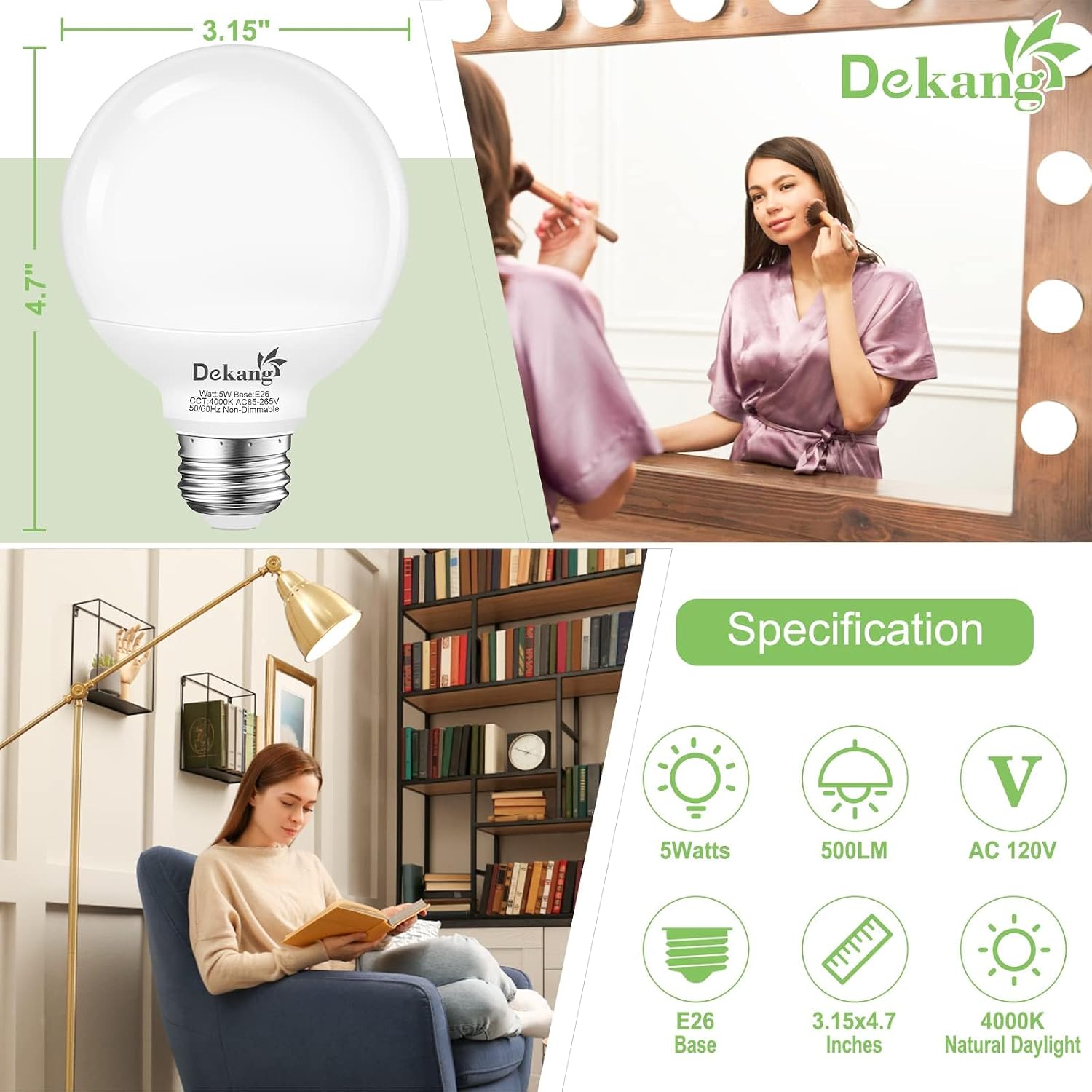 12-Pack G25 LED Globe Light Bulbs for Bathroom 4000K Daylight, E26 Base Vanity Light Bulbs 60W Incandescent Equivalent, 5W Round Light Bulb, 500LM, CRI 85+, Non-dimmable