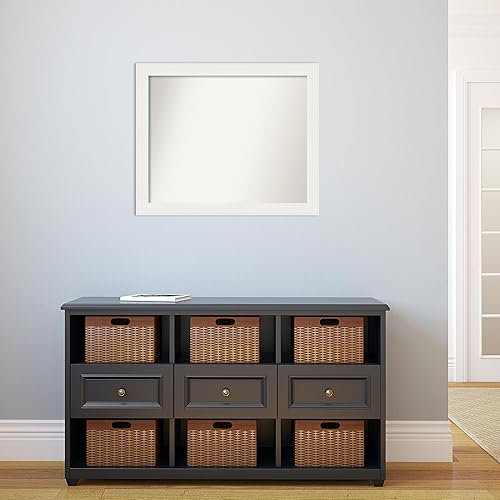 Miniatura 5 de Amanti Art Espejo de baño blanco para sobre el fregadero, 25 x 30 pulgadas, espejo de tocador rectangular estrecho blanco, marco de madera casual