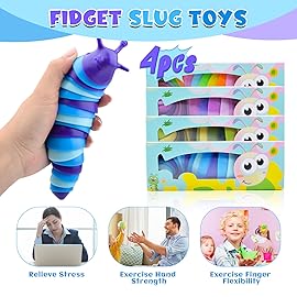 Cevioce Sensory Slug Fidget Toys,Fidget Slug Toys for Adults & Kids Party Favors,4 PCS Cute Autism Sensory Toys for Autistic Children,Toddler Toys Age 3+,Travel Toys for 3+ Year OldA