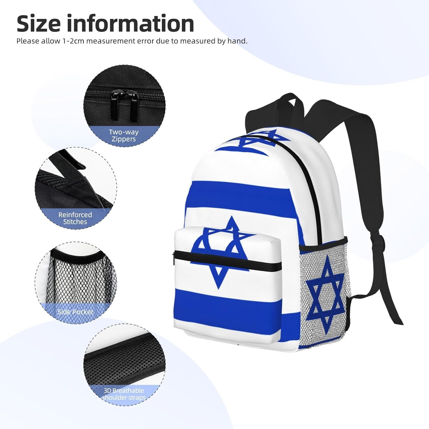 Israeli flag Backpack Large Sports Bag, Best for Basketball, Soccer, Volleyball, Swim, Gym, Travel