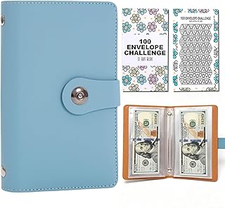 100 Envelopes Money Saving Challenge, Money Saving Binder, Easy and Fun Way to Save $10,000 or $5,050, Portable Budget Binder Money Savings Book with Cash Envelopes for Office,Home,School (Blue)