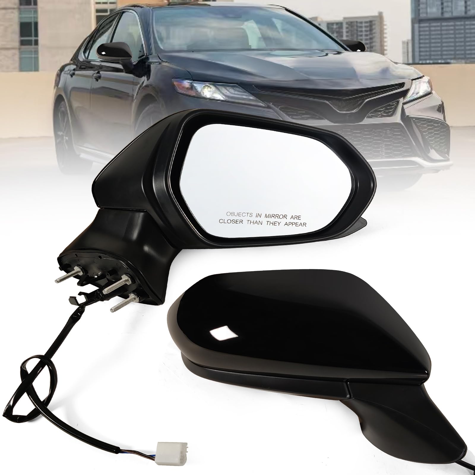 Lqito Right Passenger side Mirror Fits 2018-2024 Toyota Camry with Power Glass without Heated without turn signals without Blind Spot Match Black Replace 8791006800(3Pins)