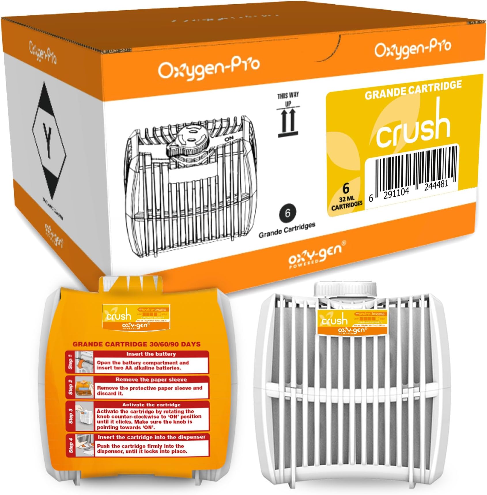 Oxygen-Pro - Crush, Tropical Waves Strong Fragrance Cartridge For Oxy-Gen Powered Commercial Air Fresheners and Deodorizers (6)