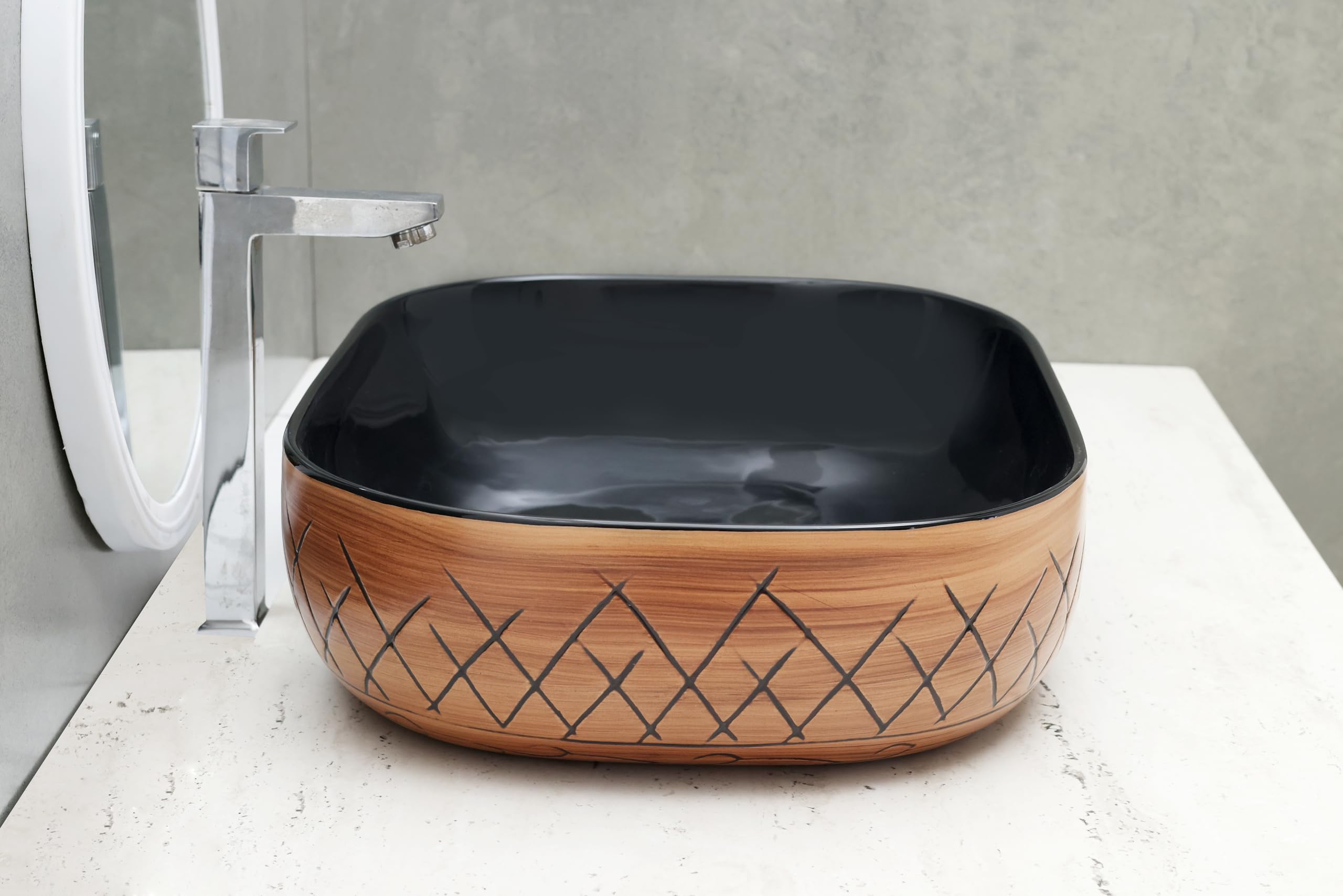 HISRE Bathroom Sink Wash Basin Table Top Wash Basin For Bathroom Over Counter Top Wash Basin For Living Room Washbasin Countertop Tabletop Ceramic Bathroom Kitchen Sink (18 x 13 x 5 Inch) (Style - 10), photo 3 of 4