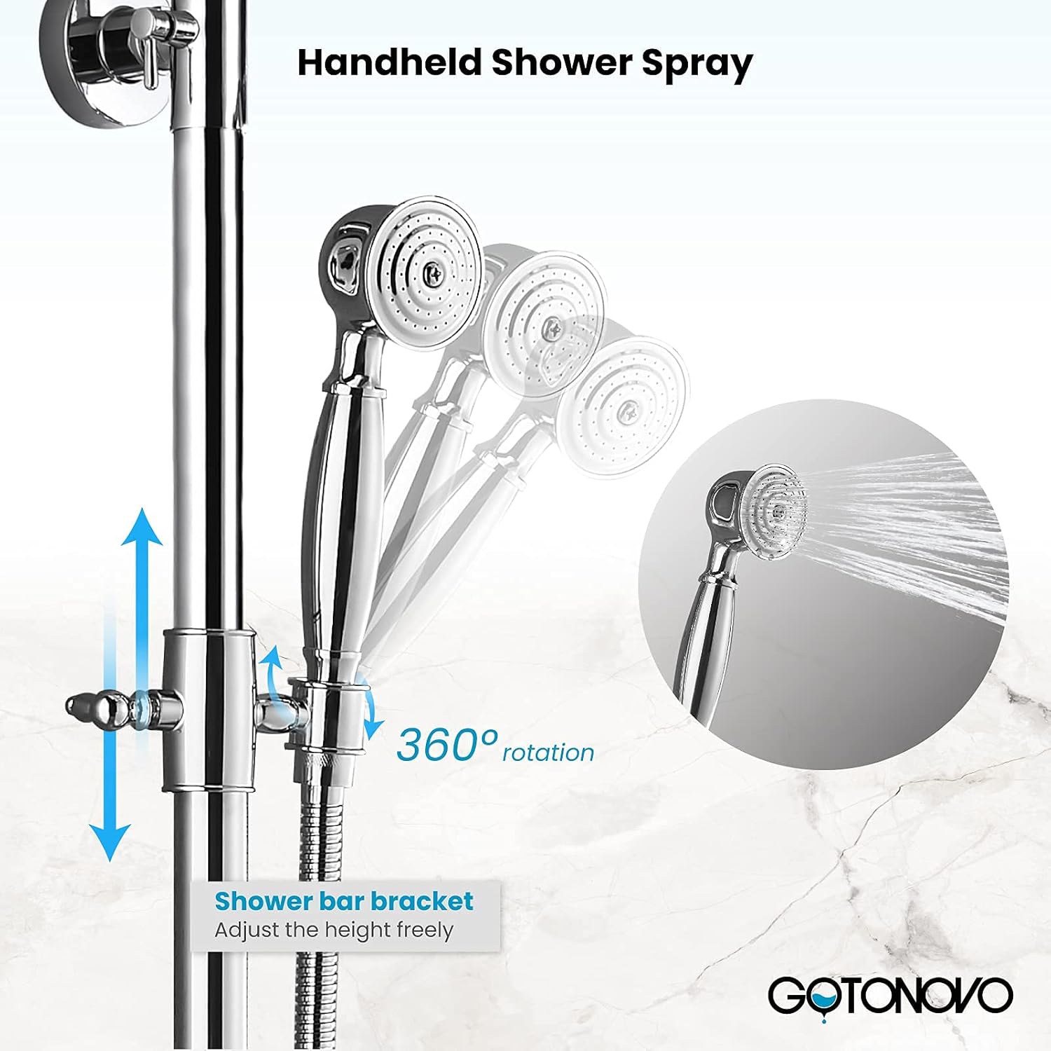 gotonovo Polish Chrome Shower Faucet Set 8-inch Shower Head with Handheld Spray Double Lever Handle Tub Spout Triple Function Bathroom Shower FixtureWall Mount