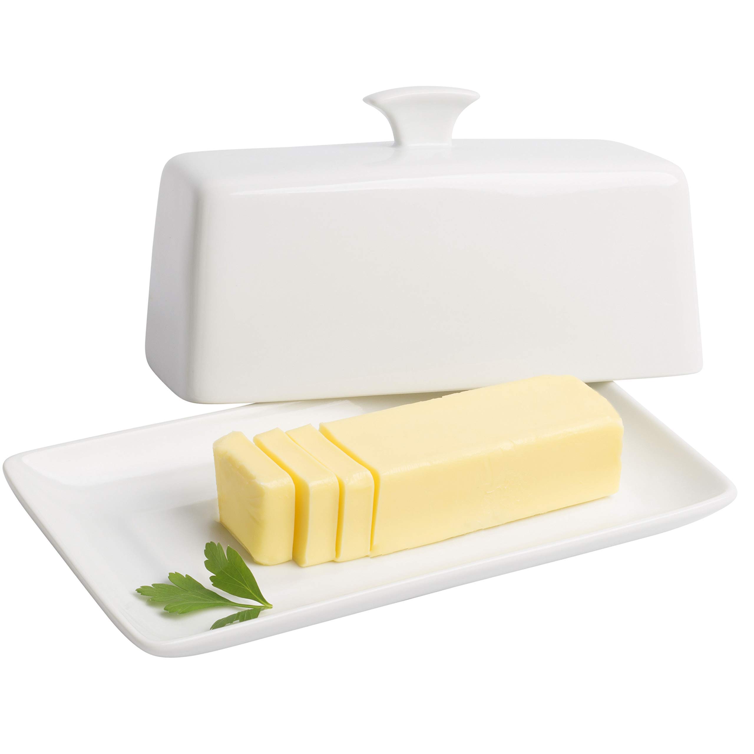 Butter Dish – Premium Quality Ceramic White Butter Dish with Lid By Gift Essentials – Classic Shape – Modern and Practical Design – Dishwasher and Microwave Safe