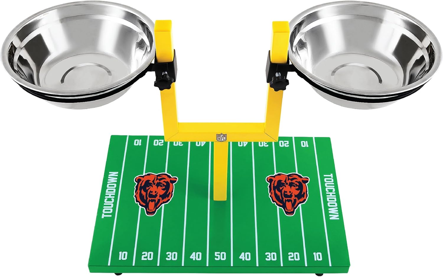 NFL Chicago Bears Goalpost Football Field Dog Feeder – Adjustable Elevated Dog Bowls with Stand, 2 Stainless Steel Bowls, Non-Slip Rubber Feet, Raised Pet Feeder for Large & Small Dogs, Cats.