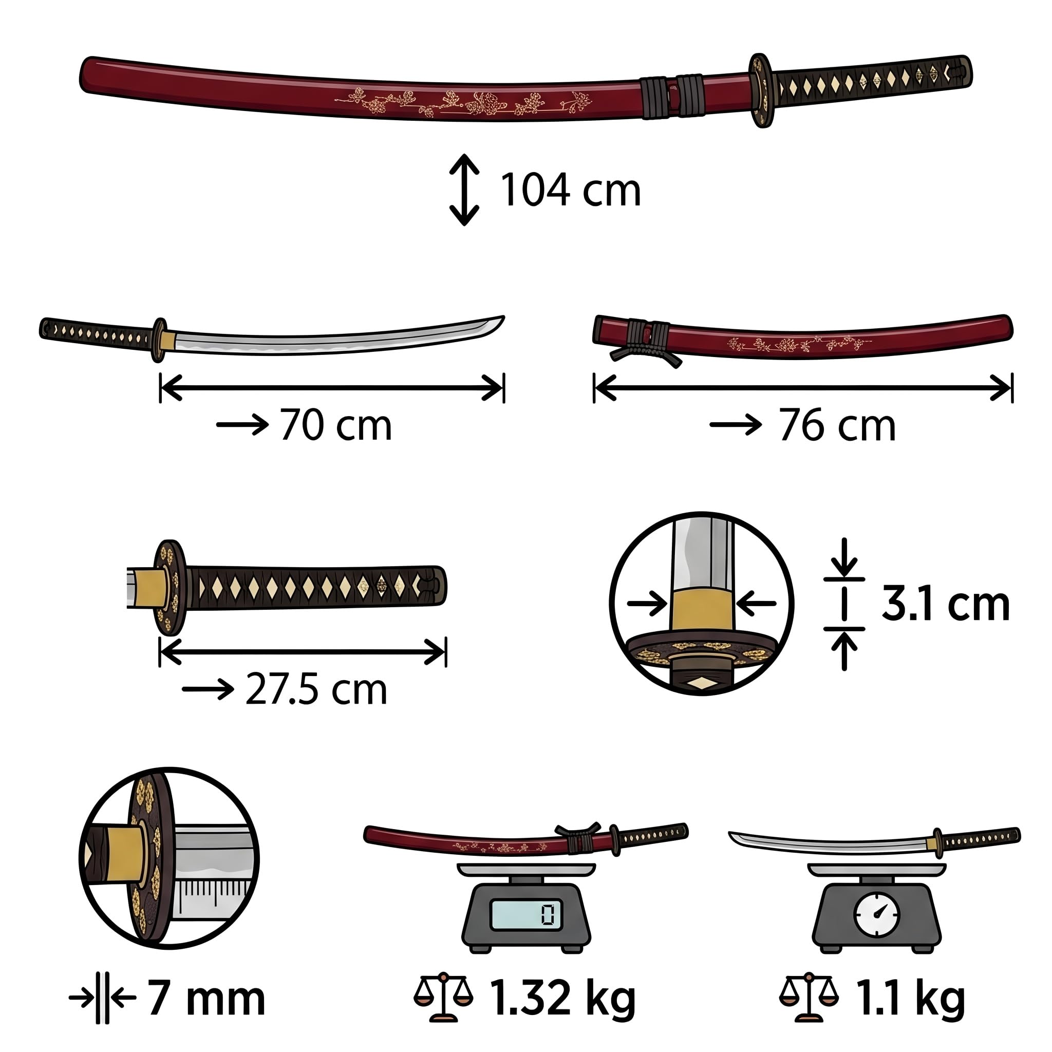 Lange Machete Katana Rot Schwert Scharf Echt Zum Training Metall Stahl 1045 Handgravierte Scheide Samurai 100% Handarbeit nur für Erwachsene - 18 Jahre erforderlich DS034