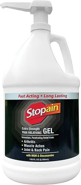Stopain Pain Relief Gel Gallon, USA Made, Max Strength Fast Acting with Menthol, Glucosamine, MSM for Back Pain, Athritis, Knee, Joint, Neck Pain, HSA FSA Approved OTC Topical Analgesic Product