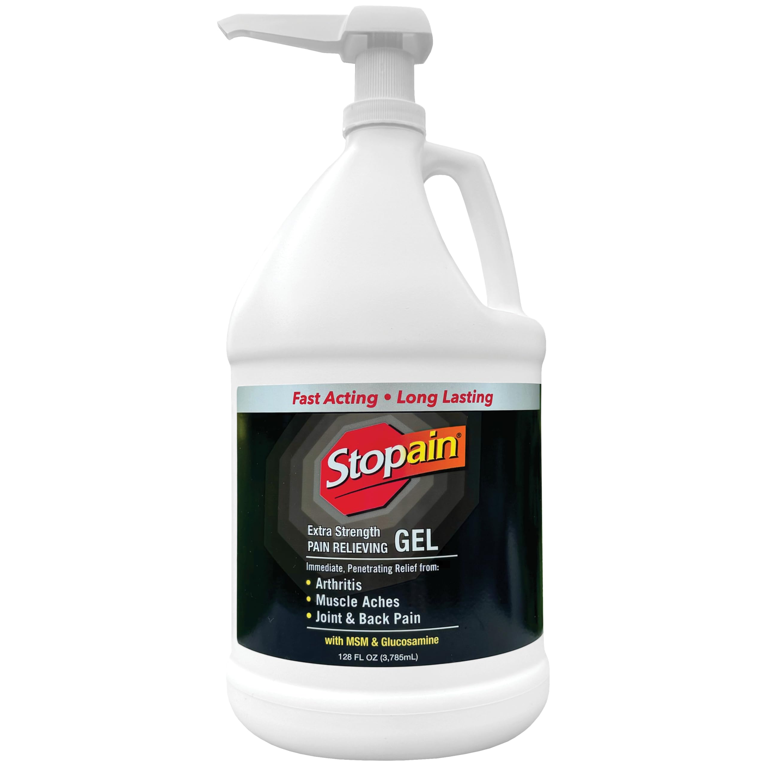 Stopain Pain Relief Gel Gallon, USA Made, Max Strength Fast Acting with Menthol, Glucosamine, MSM for Back Pain, Athritis, Knee, Joint, Neck Pain, HSA FSA Approved OTC Topical Analgesic Product