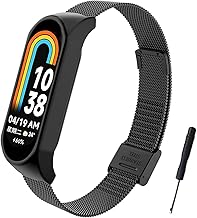 Metal Straps Compatible with Xiaomi Mi Band 8, Sport Stainless Steel Bracelet Replacement for Mi Band 8, Black