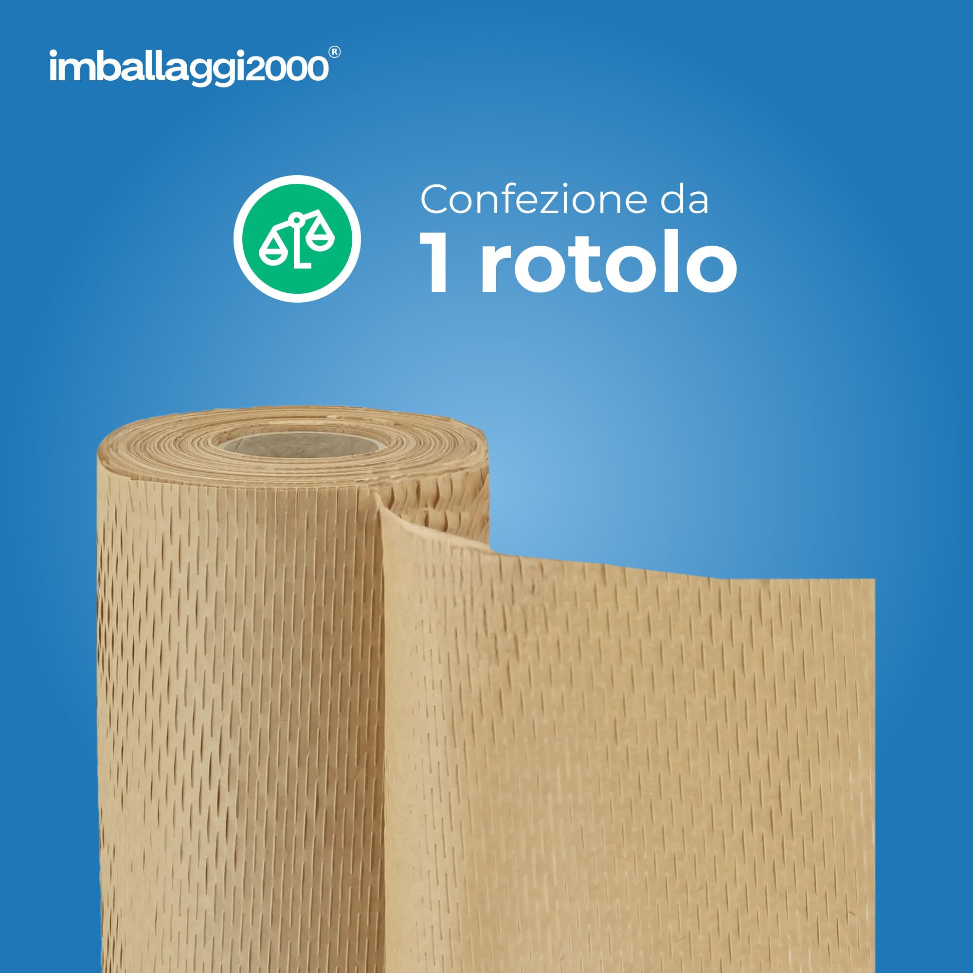 IMBALLAGGI 2000 - Carta Imballaggio a Nido d'Ape 3D 50Mx40 cm Altezza, 1 Pezzo, Rotolo Carta Alveolare per Alternativa Eco al Pluriball Imballaggio per Spedizioni a Bolle, Protezione Oggetti e Regali
