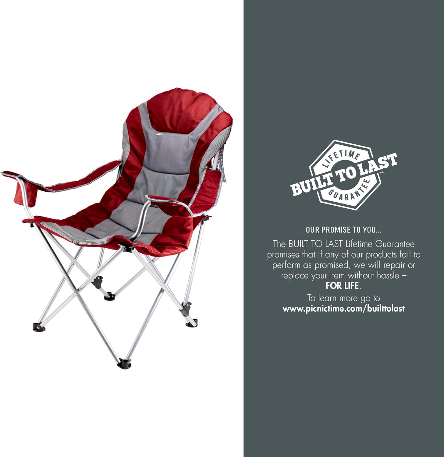 PICNIC TIME Coca Cola Enjoy Coke Reclining Camp Chair, Folding Outdoor Chair with Carry Bag Insulated Cup Holder and Reclining Back for Beach Sports and Outdoor Relaxation, (Dark Red)