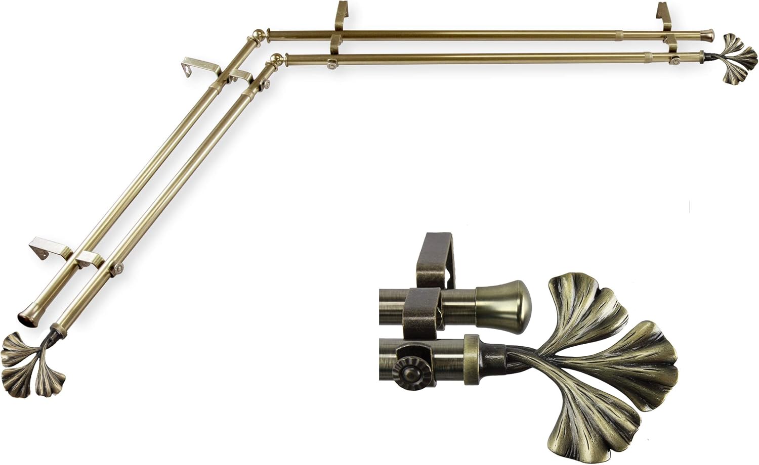 A&F Rod Decor - Clover 13/16" Corner Window Double Curtain Rod 28-48" - Satin Nickel