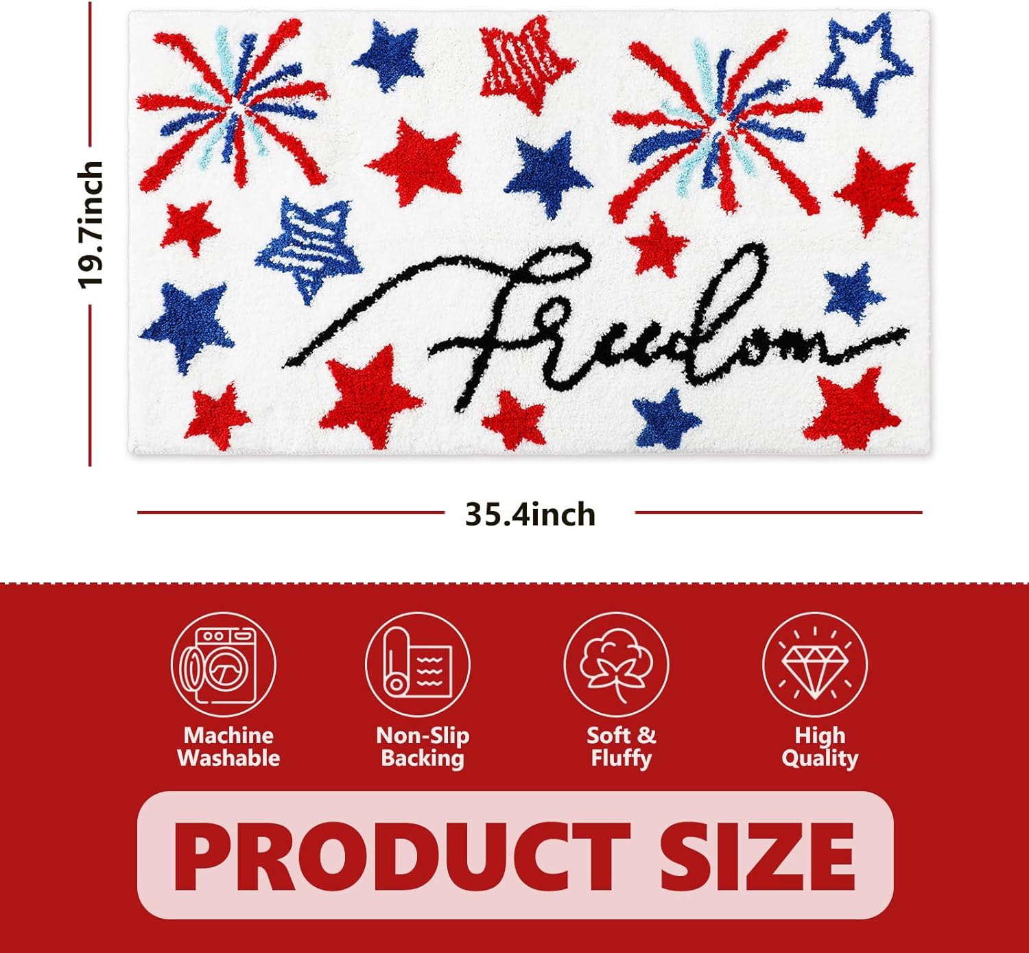 JarThenaAMCS Patriotic Bathroom Rug Absorbent Freedom Star Tufted Bath Mat Non Slip Rectangle 4th of July Shower Rug Front Door Mat for Independence Day Home Room Entrance