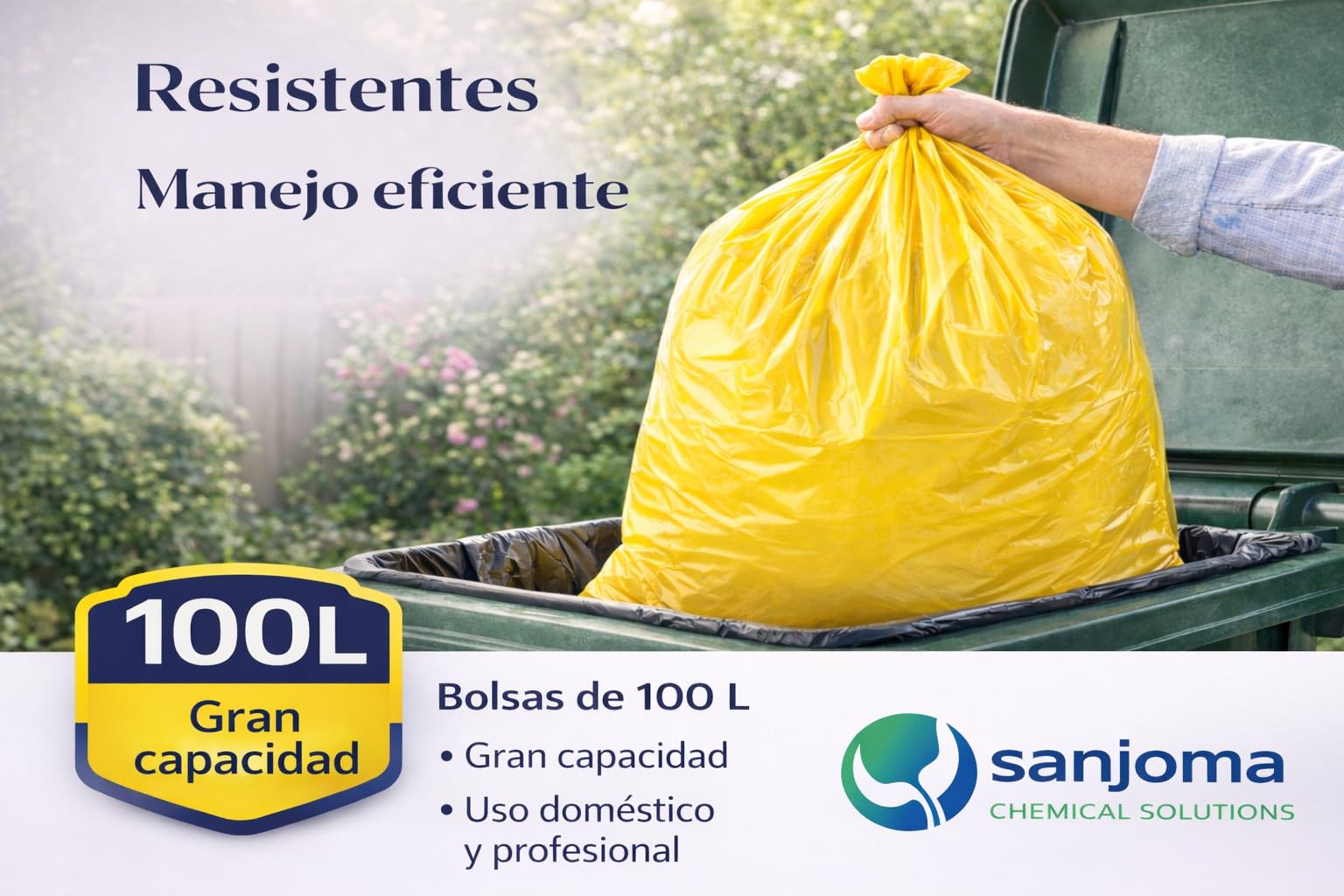 Bolsas de Basura Amarillas 100L (85x105 cm), 20 Rollos | Galga 130 Extra Fuertes, Ecológicas, Compostables, 10 Bolsas por Rollo