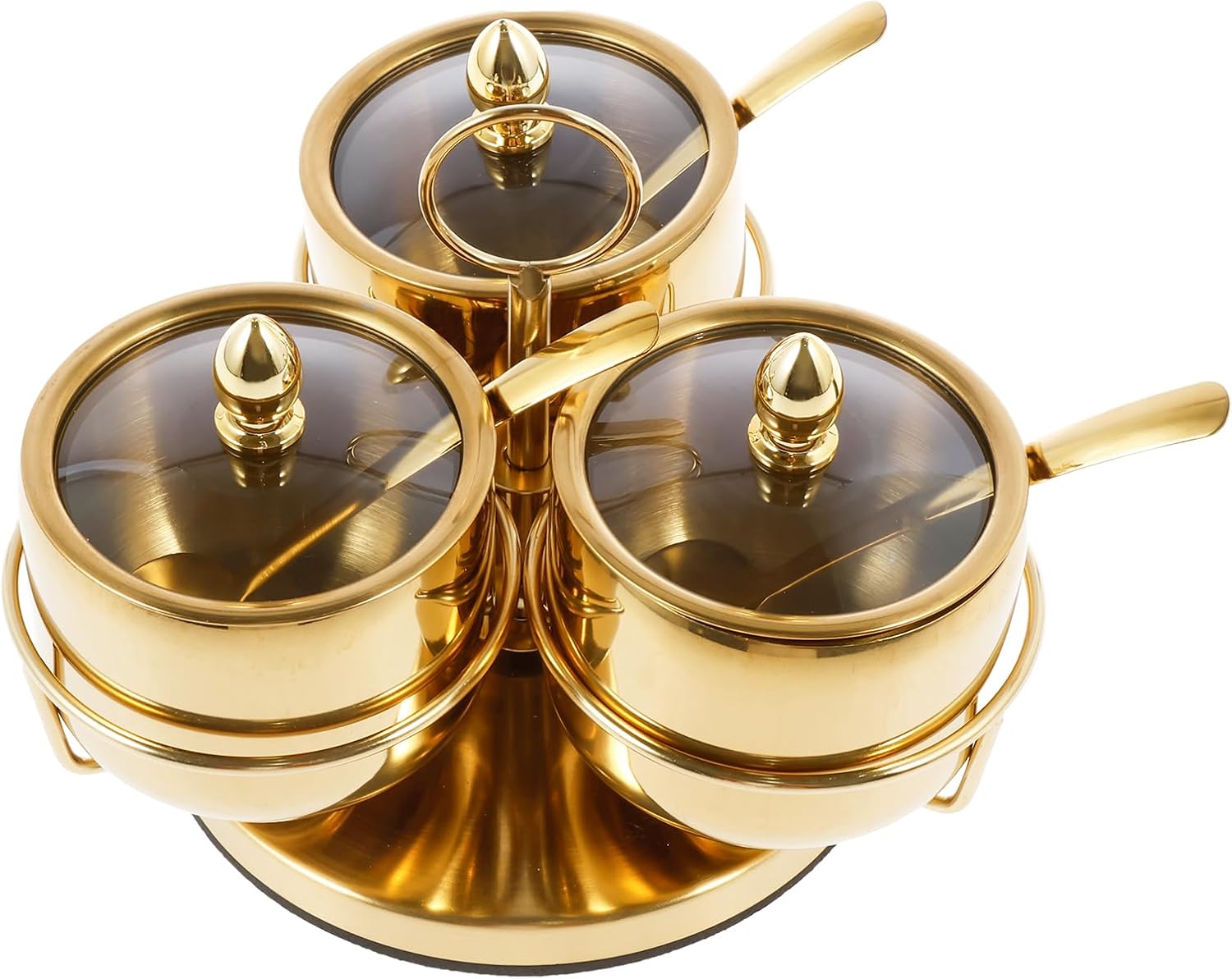 US Stainless Steel Sugar Bowl Set Rotatable 3 Flavour Seasoning Jar with Visible Glass Lid Seasoning Box Easy to Choose Dispenser Flexible Easy to Use Seasoning Container for Kitchens(golden)