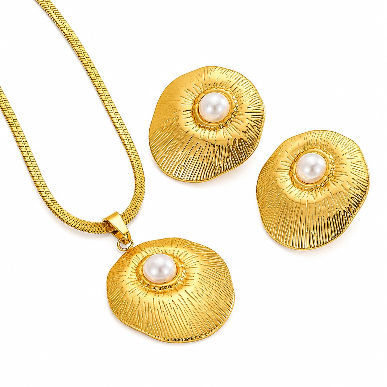 Anti Tarnish Stainless Steel Butterfly Necklace Earrings Set for Women 18K Gold Plated Jewelry Set | Stylish Charm Pendant | Fashion Chain & Earrings Combo for Women Jewelry | Tulip Bracelet Neckain Earrings Combo Set-image-22