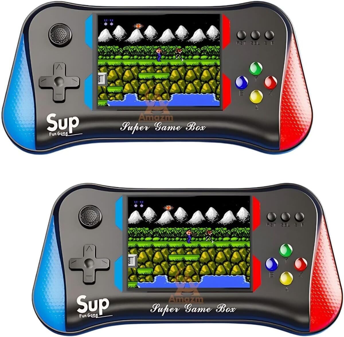 Amazm ( 2 Pack- 15 Years Warranty) Handheld Video Game Console | Rechargeable 8 Bit Retro Mini Game System | 500 in 1 Classic Sup Video Games | Video Game for Kids Age 10-15 -Assorted Color, Black
