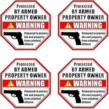 eSplanade PROTECTED BY ARMED PROPERTY OWNER - Gun Handgun Warning Signs (4 Pack) Size 3.5" x 3.5" - Home Business Window Door Alert Sticker Decals