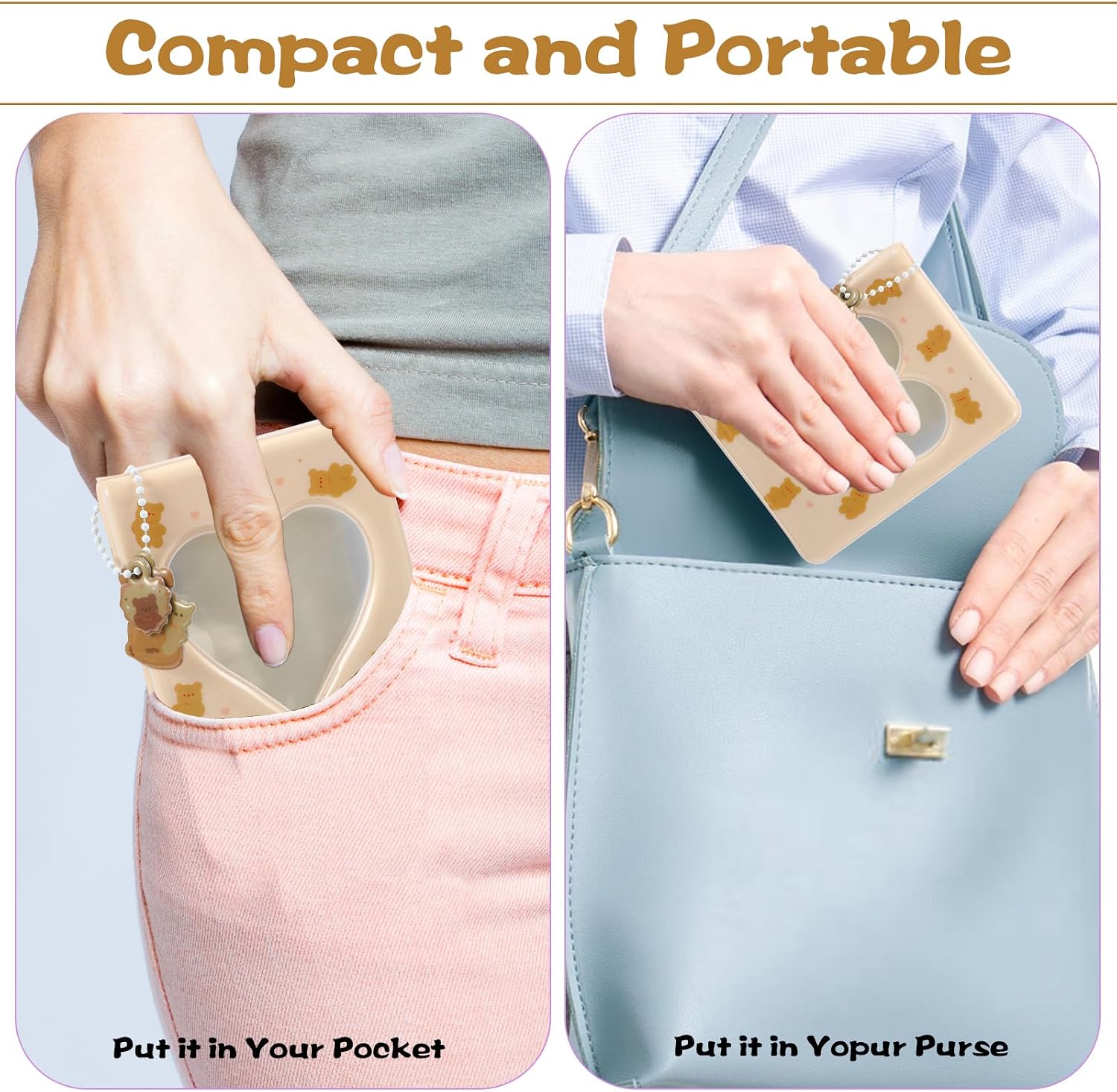 Mini Photocard Binder, 3 Inch Photocards Book, Heart Hollow Card Binder Mini Photo Card Book Holder for Collecting With Pendant DIY Keychian 40 Pockets