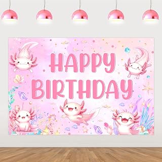 Axolotl Birthday Decorations Pink Axolotl Party Decorations for Girls Happy Birthday Backdrop Banner 4.92 * 3.28ft Cute Cartoon Animal Party Decor Sea Fish Aquatic Creature Bday Photo Booth Props