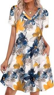 Dresses for Women Casual T Shirt Sun Dress Loose Fit with Pockets Beach Vacation Clothes