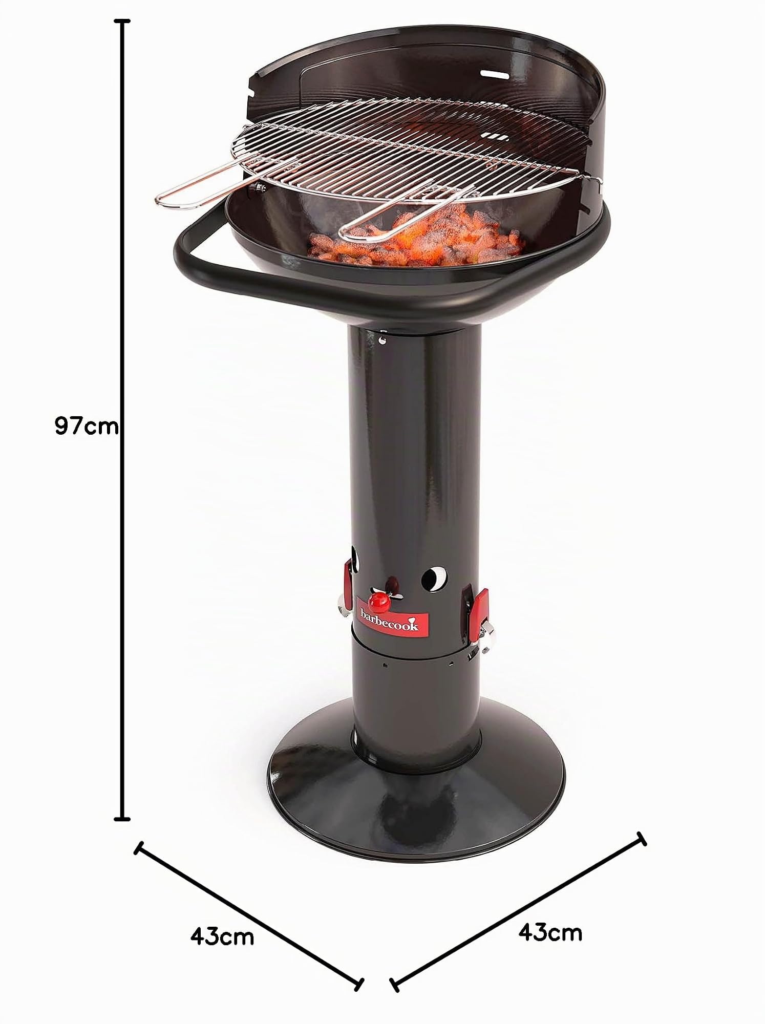 Barbecook Loewy 45 Barbecue a carbone con protezione antivento, barbecue rotondo con QuickStart e QuickStop, regolabile in 3 posizioni, nero, griglia di Ø 43 cm