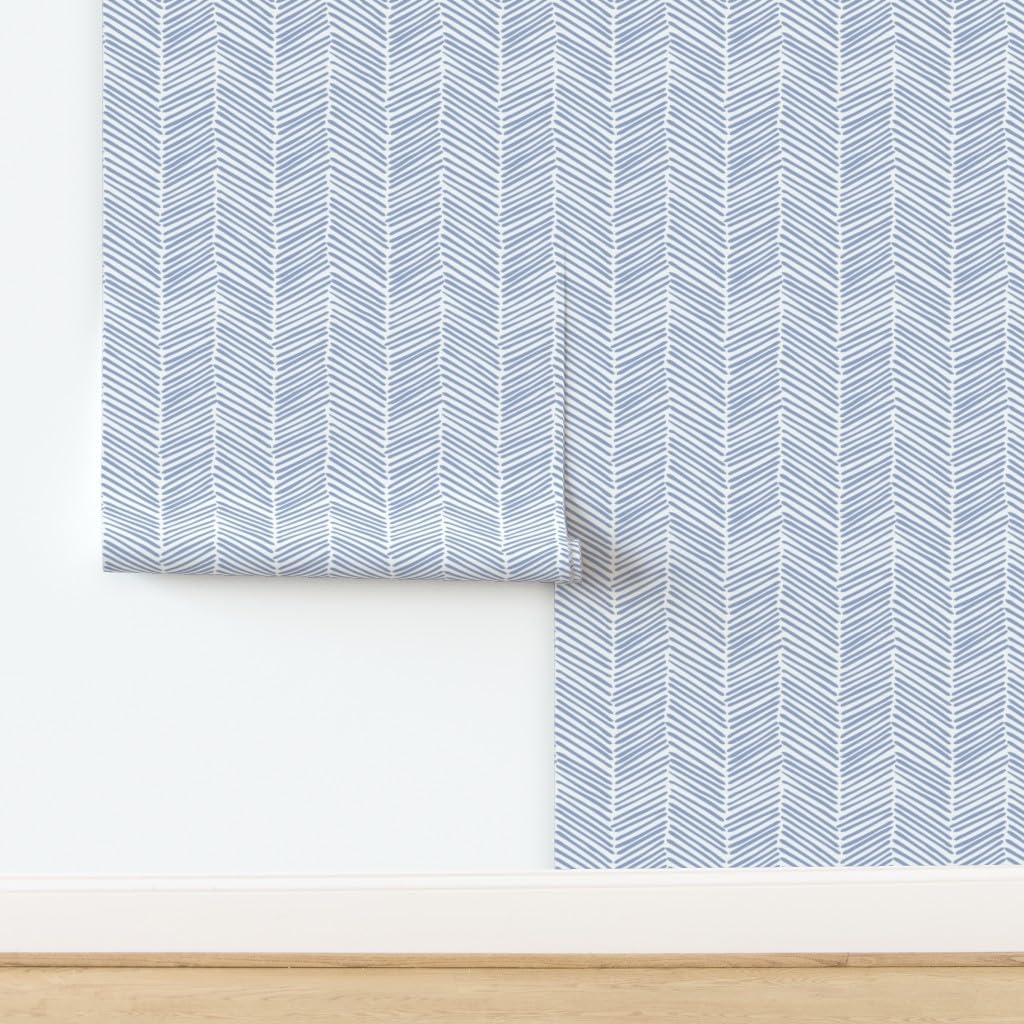Peel & Stick Wallpaper 9ft x 2ft - Arrows Large Chevron Blue Boy Arrow Chevrons Baby Abstract Feathers Watercolor Custom Removable Wallpaper by Spoonflower