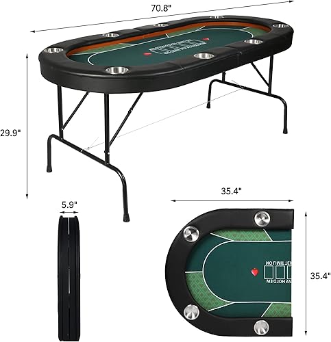 Vista 5 de Mesa de póquer plegable para 8 jugadores, mesa de cartas con soporte para tazas, mesa de ocio de casino, mesa de póquer Texas Hold 'Em para juego
