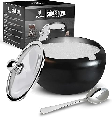 Miniatura 8 de Azucarero con tapa y cuchara | Recipiente de azúcar de 12oz para barra de café | Frasco portasal de acero inoxidable para sal, té, caramelos, azúcar