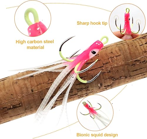 Miniatura 4 de Ghanneey Fishing Assist Hooks, Fishing Jigs Hooks Fishing Octopus Hooks Luminous Jig Hooks for Bass Salmon Trout Saltwater and Freshwater