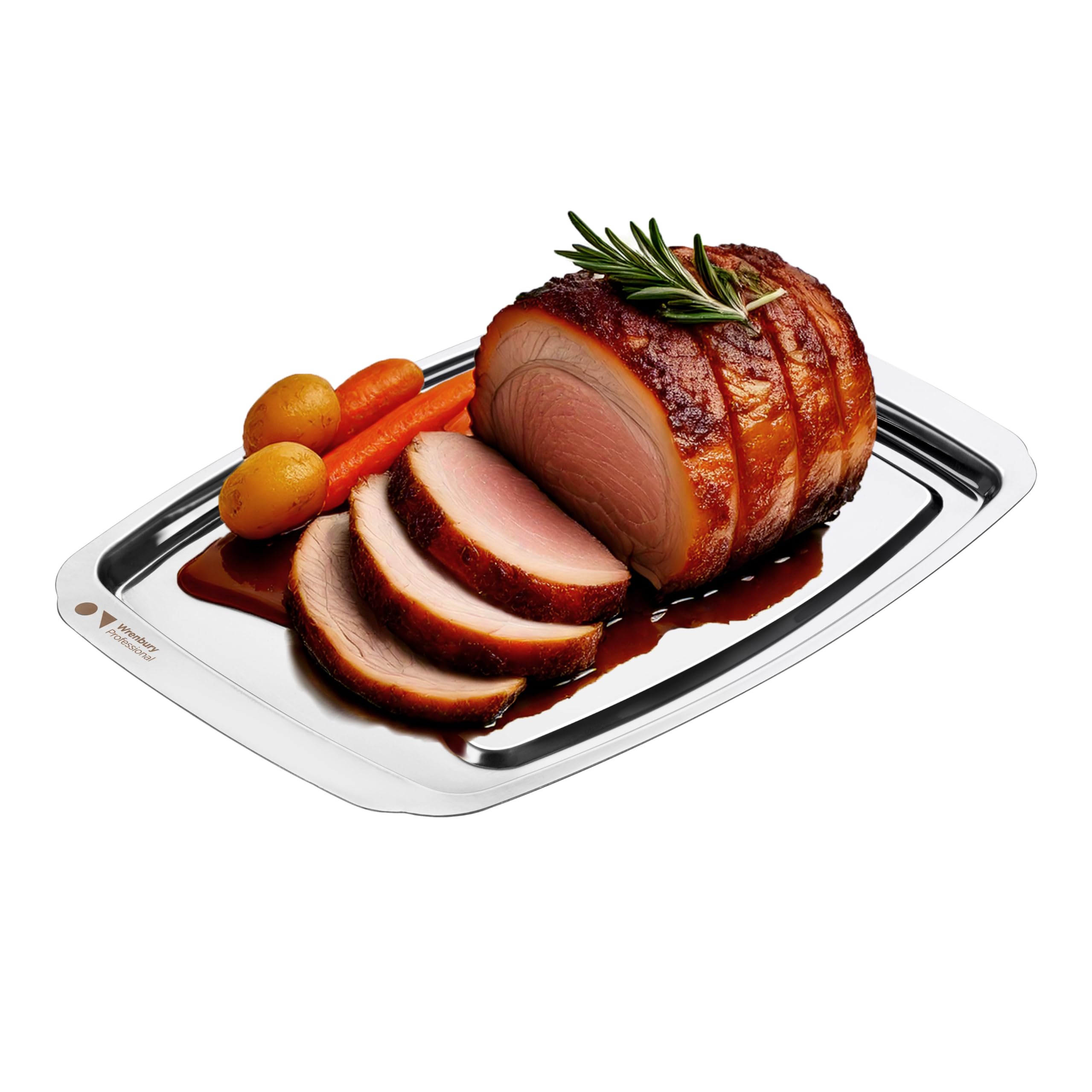Wrenbury Pro Meat Carving Tray Board - Stainless Steel Carving Dish with Spikes - Spiked Cutting Platter - 38cm - Perfect for Turkey Serving