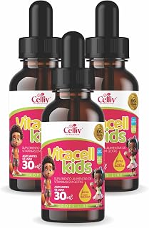 Kit Com 3 Vitacell Kids - Vitaminas do Complexo B (B1, B2, B3, B5, B6, B9 e B12) + Vit A, D, E e K 30ml Celliv