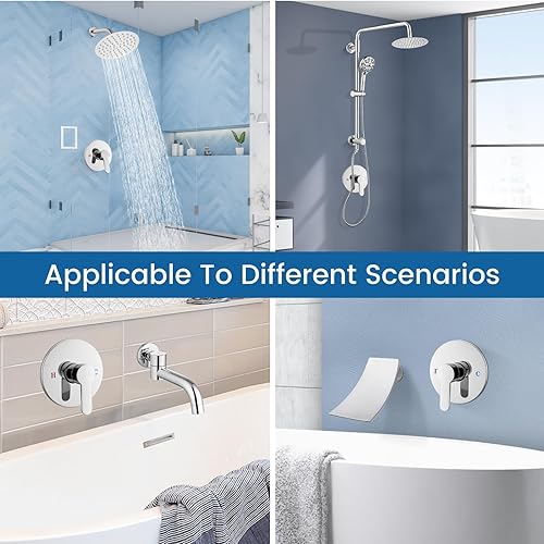 Vista 35 de Airuida Kit de moldura de válvula de mango de ducha redondo de una sola función, válvulas de ducha de montaje en pared, grifo de latón, válvula