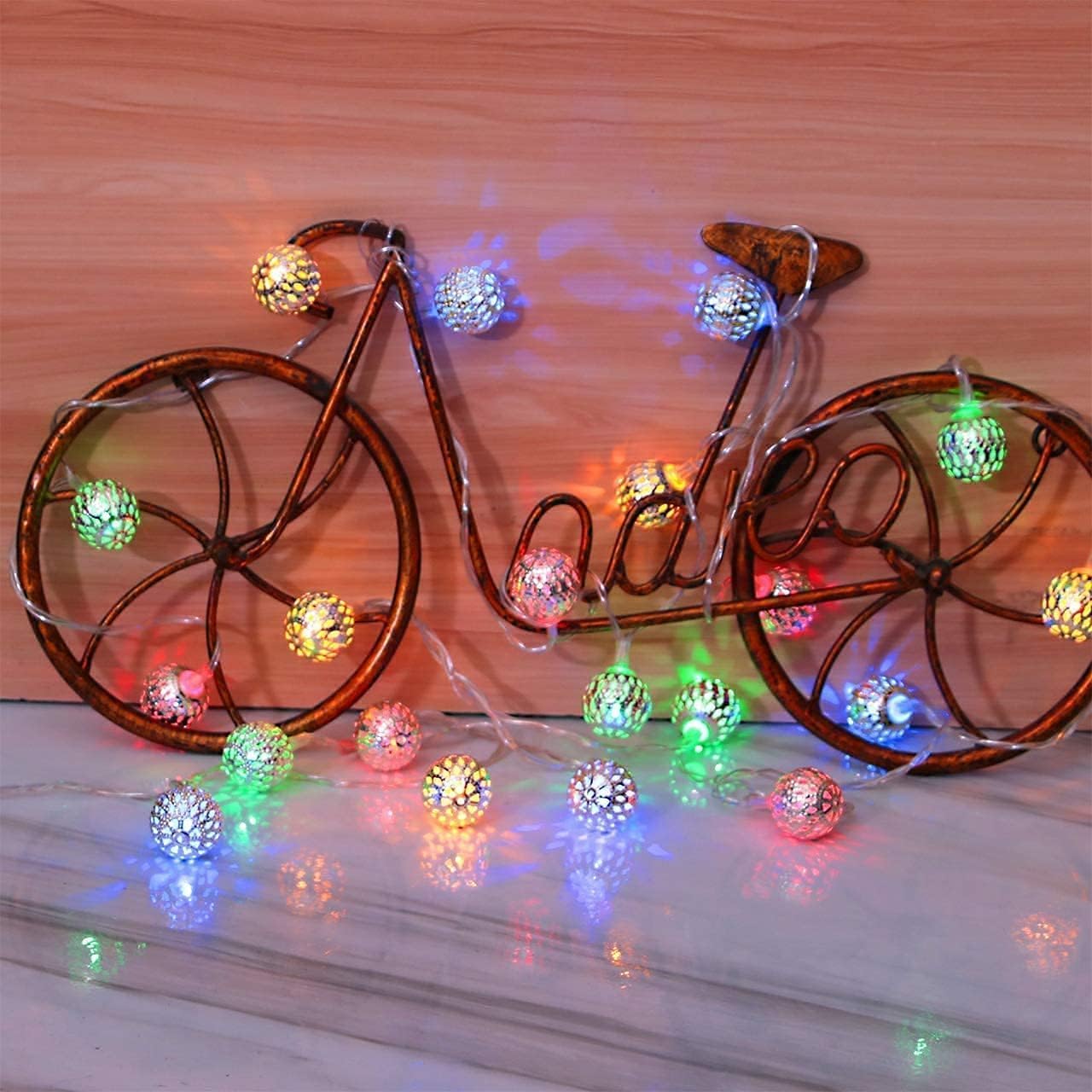 Luci della stringa del globo del LED, 5m 50LED Ball luci della stringa alimentate a batteria Fairy Lights per l'interno della camera da letto Festa di compleanno (Verde, oro)