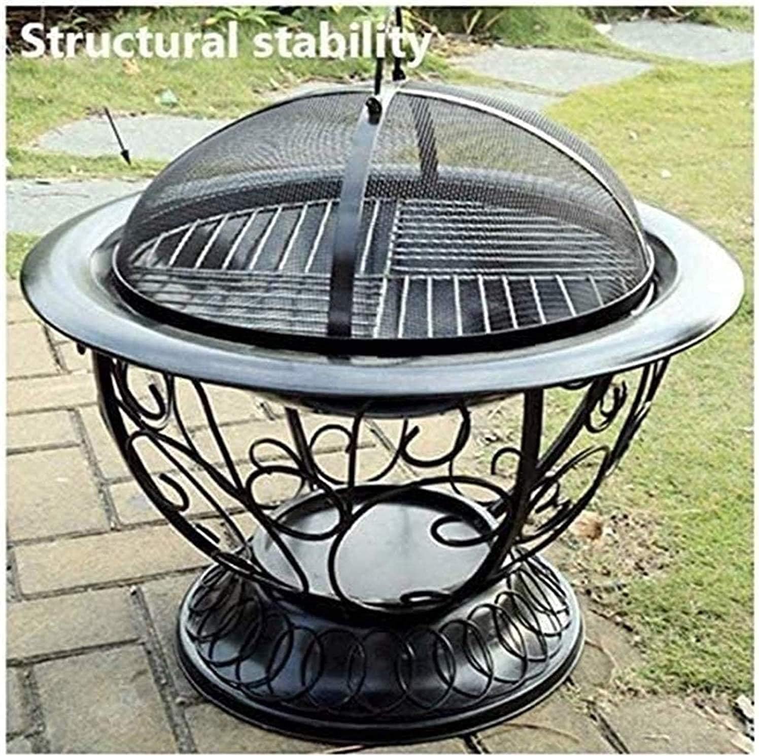 Garden Fire Pit Grill Bowl Grill Barbecue Rack Fire Pits,BBQ Grill Outdoor Fire Pit Accessories Wild Travel Wood Burning and Camping Picnic Stove Bonfire with Barbecue