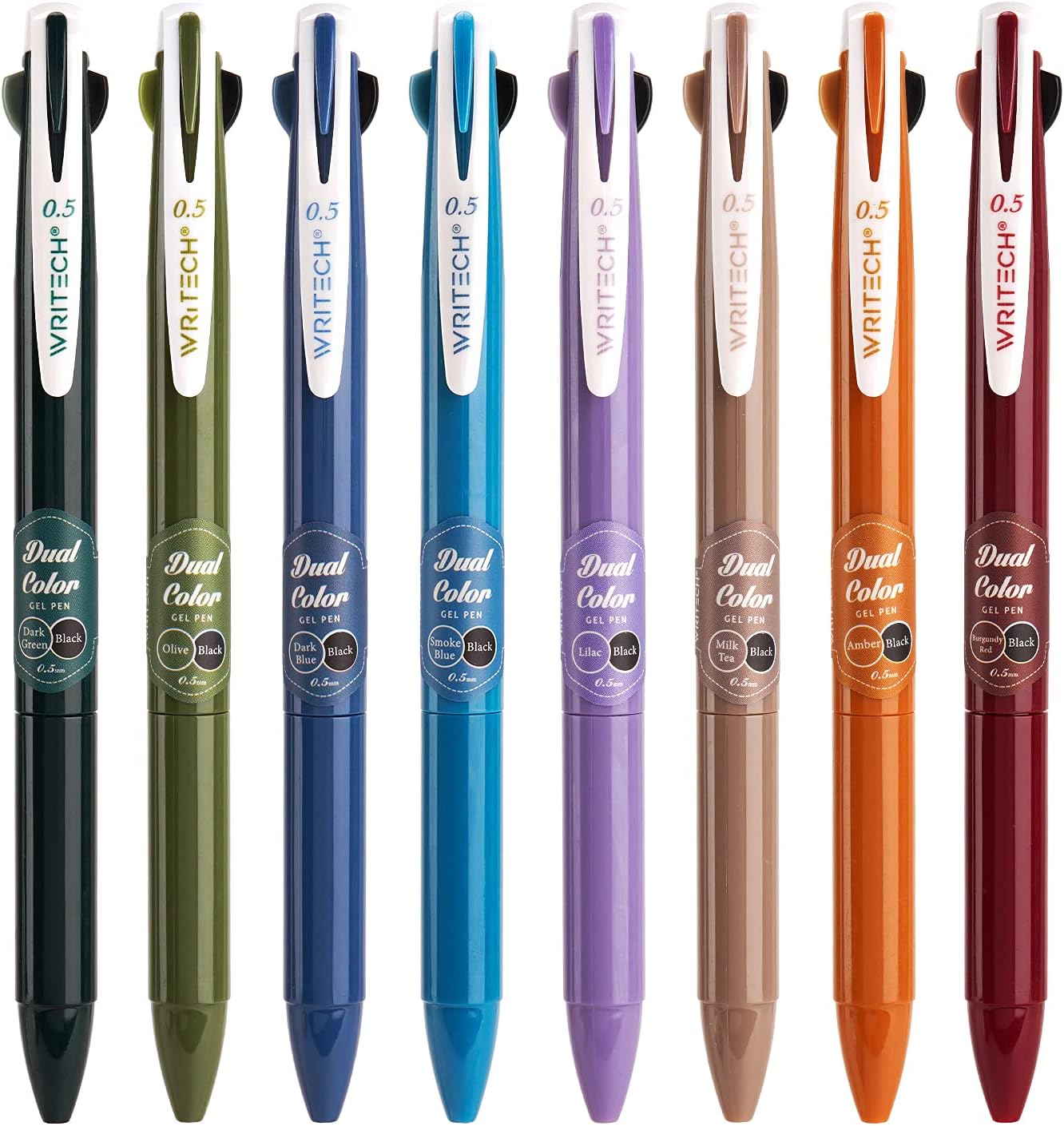 Retractable Gel Ink Pens: Multi Colored 2 in 1 Colorful Click Pens Assorted Color 8ct Extra Fine Point Tip 0.5mm Journaling Smooth Writing Note Taking Coloring No Bleed & Smear & Smudge