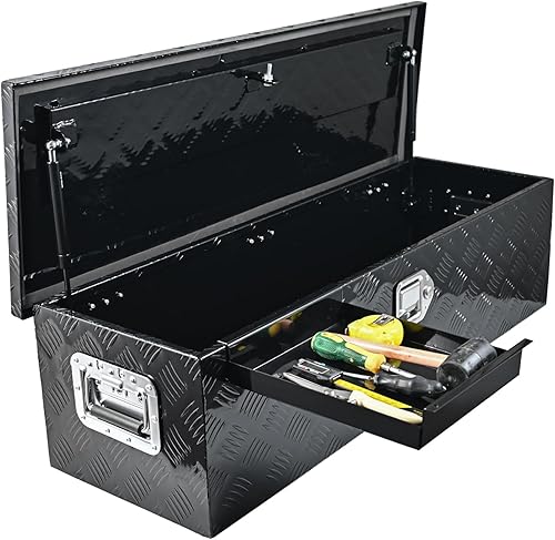Miniatura 16 de Caja de Herramientas de 48 Pulgadas de Servicio Pesado con Rayas de Aluminio Chapado para Cama de Camioneta Pick Up RV Remolque Organizador
