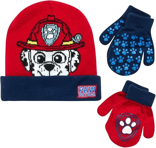 Nickelodeon Sombrero de invierno de Paw Patrol para niños, 2 pares de guantes o mitones (niños pequeños)