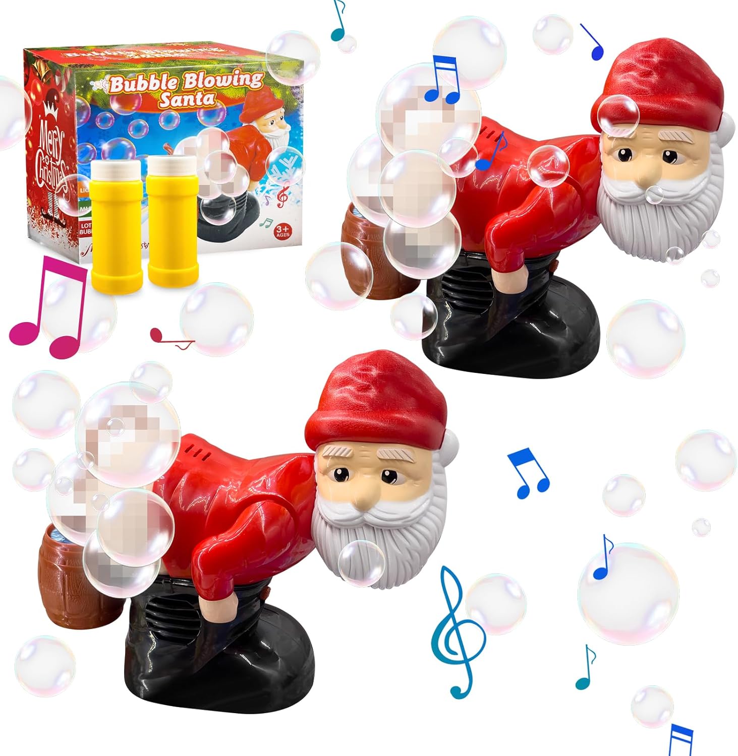 Musical Santa Bubble Blower 2 Pcs Bubble Blowing Santa Bubble Machine with Flashing Lights Automatic Santa Claus Bubble Machine Perfect Christmas Toys for Indoor & Outdoor Festive Fun
