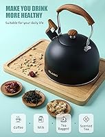 Vista 2 de Hervidor de Té, BELANKO 85 OZ / 2.5 Litros Hervidor de Té Silbante, Teteras para Estufa de Acero Inoxidable Grado Alimentario con Mango Plegable