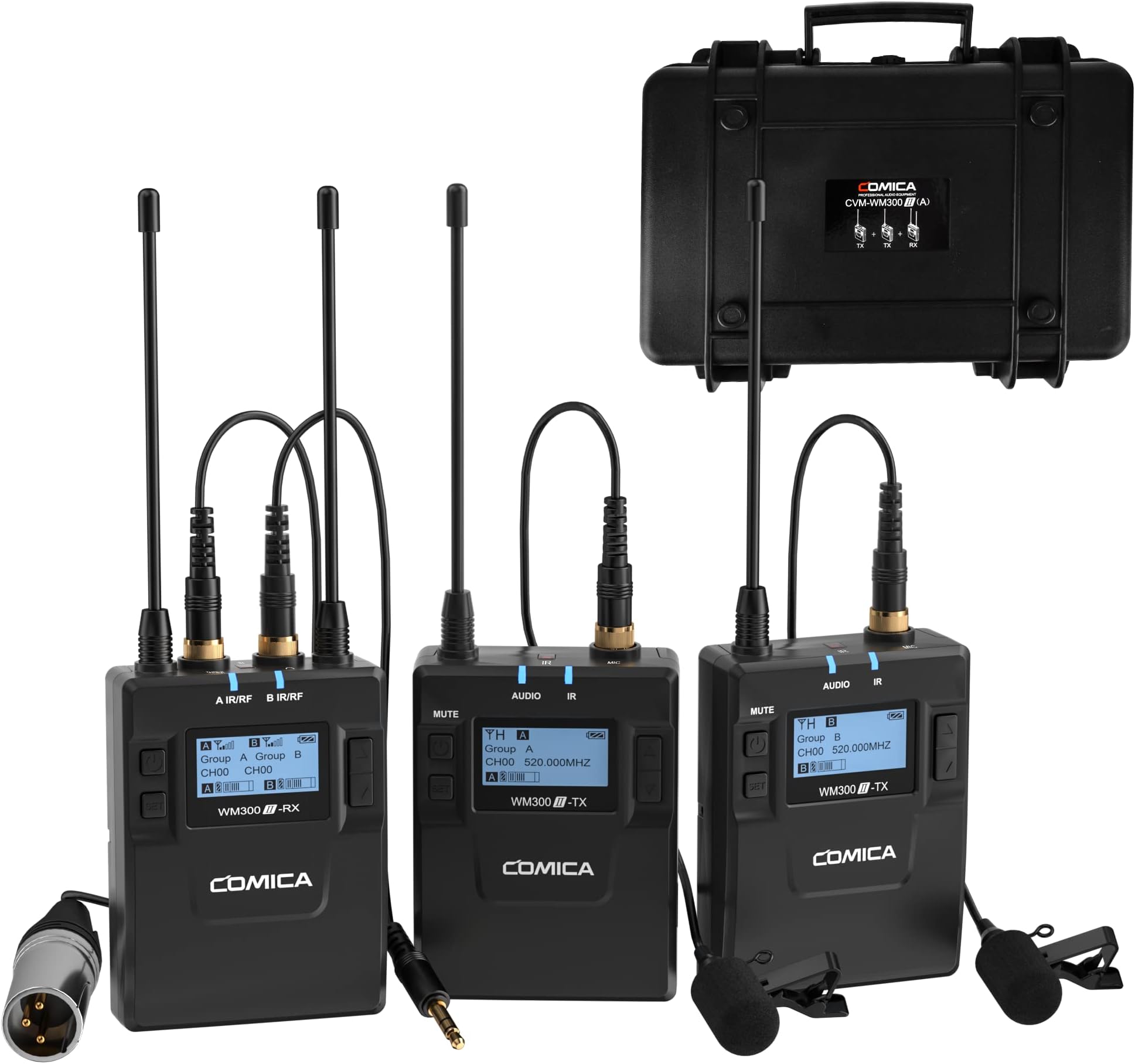 Dual Wireless Lavalier Microphone System,Comica CVM-WM300A UHF 96 Channel Professional Lapel Lav Microphone for DSLR Canon Nikon Sony Camera XLR Camcorder Youtube Interview TV Video Recording(2TX+1RX)