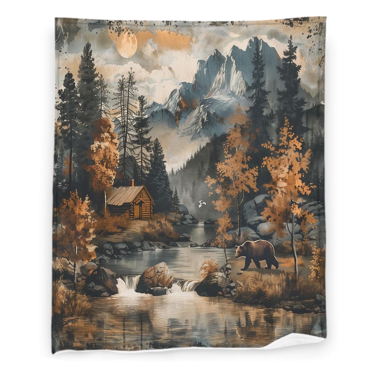 Rustic Cabin 40" x 50" Forest Mountain Wild Animal Bear Super Soft Bedding Fleece Throw Blanket Luxury Bed Blanket Sofa Living Room Bedroom Warm